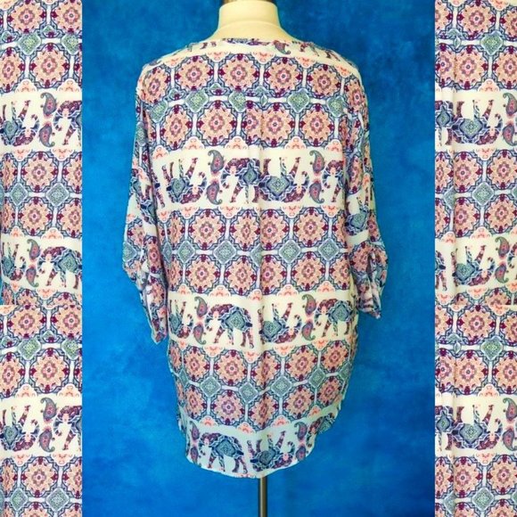 Rue + Boho Elephant Print Chiffon Blouse 3X - Picture 3 of 9